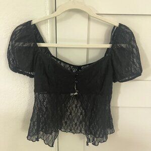 Windsor black lace button front top NWT